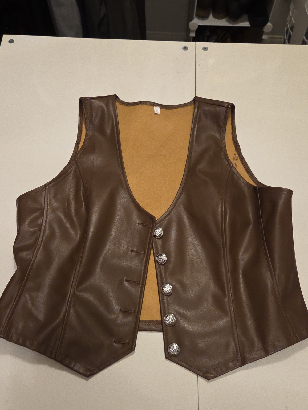 Brown Faux Leather Women's Vest - Classic Button Front